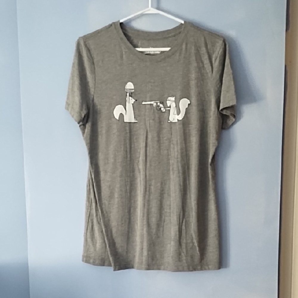 Threadless Squirrel Gun Bandito Mugging Gray Cotton Tee L XL